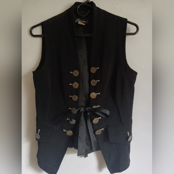 Women's Picasso A La Mode black vest SzSm buttons look like nickels tie front - Picture 4 of 13